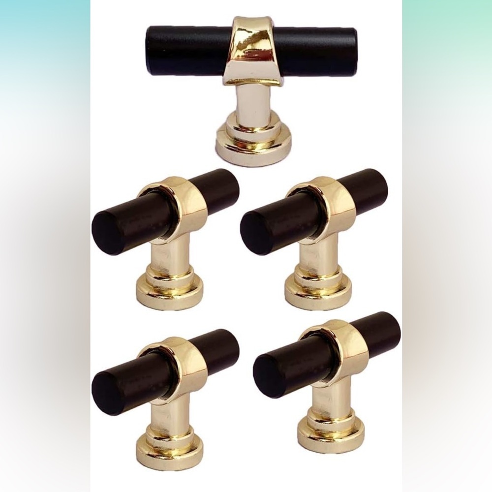 Gold and Black T-Bar Cabinet Knobs